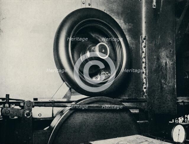 'One of Sir Malcolm Campbell's tyres running at 300 m.p.h.', 1937. Artist: Unknown.
