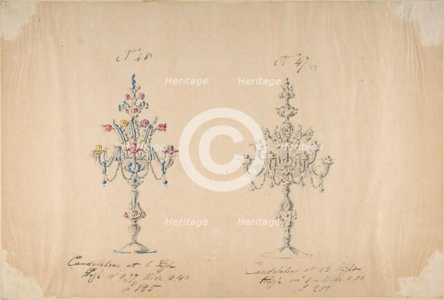 One of Twenty-Three Sheets of Drawings of Glassware (Mirrors, Chandeliers, Goblets, etc.), 1850-80. Creator: Compagnia di Venezia & Murano.