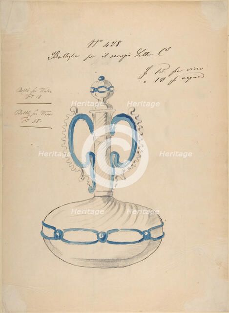 One of Twenty-Three Sheets of Drawings of Glassware (Mirrors, Chandeliers, Goblets, etc.), 1850-80. Creator: Compagnia di Venezia & Murano.