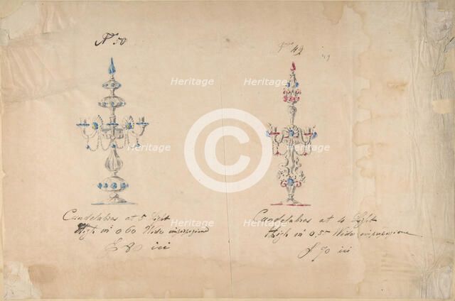 One of Twenty-Three Sheets of Drawings of Glassware (Mirrors, Chandeliers, Goblets, etc.), 1850-80. Creator: Compagnia di Venezia & Murano.