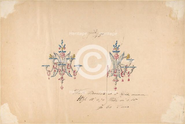 One of Twenty-Three Sheets of Drawings of Glassware (Mirrors, Chandeliers, Goblets, etc.), 1850-80. Creator: Compagnia di Venezia & Murano.