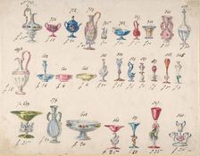 One of Twenty-Three Sheets of Drawings of Glassware (Mirrors, Chandeliers, Goblets, etc.), 1850-80. Creator: Compagnia di Venezia & Murano