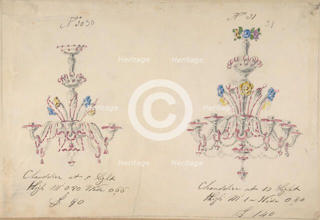 One of Twenty-Three Sheets of Drawings of Glassware (Mirrors, Chandeliers, Goblets, etc.), 1850-80. Creator: Compagnia di Venezia & Murano.