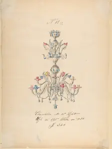 One of Twenty-Three Sheets of Drawings of Glassware (Mirrors, Chandeliers, Goblets, etc.), 1850-80. Creator: Compagnia di Venezia & Murano