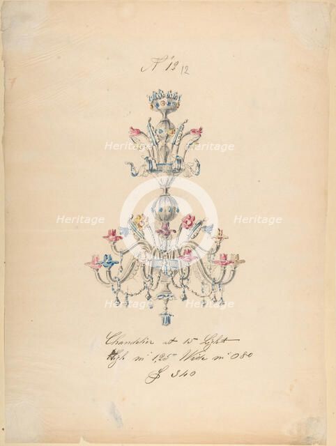 One of Twenty-Three Sheets of Drawings of Glassware (Mirrors, Chandeliers, Goblets, etc.), 1850-80. Creator: Compagnia di Venezia & Murano.