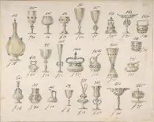 One of Twenty-Three Sheets of Drawings of Glassware (Mirrors, Chandeliers, Goblets, etc.), 1850-80. Creator: Compagnia di Venezia & Murano