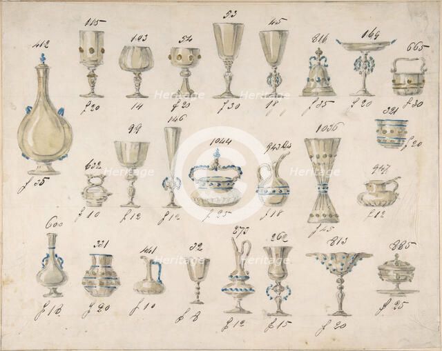 One of Twenty-Three Sheets of Drawings of Glassware (Mirrors, Chandeliers, Goblets, etc.), 1850-80. Creator: Compagnia di Venezia & Murano.