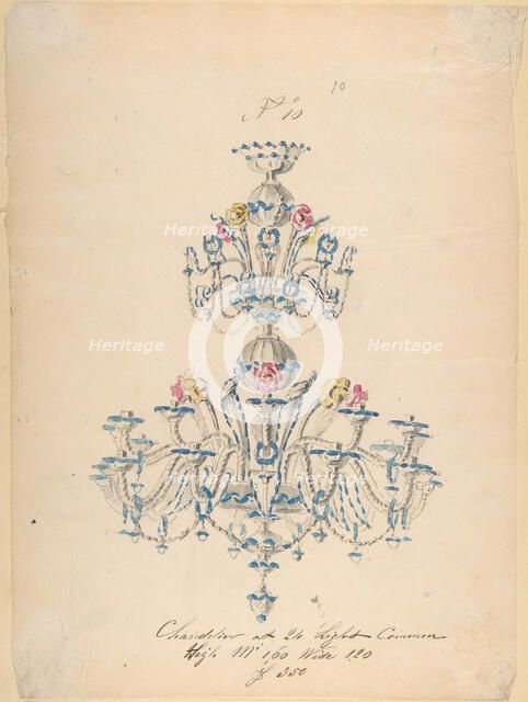 One of Twenty-Three Sheets of Drawings of Glassware (Mirrors, Chandeliers, Goblets, etc.), 1850-80. Creator: Compagnia di Venezia & Murano.