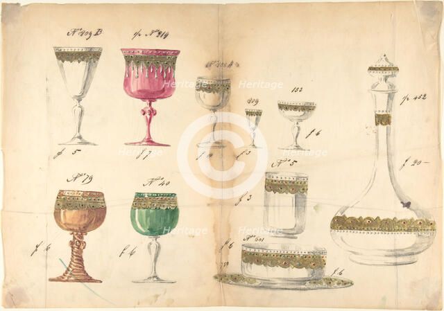 One of Twenty-Three Sheets of Drawings of Glassware (Mirrors, Chandeliers, Goblets, etc.), 1850-80. Creator: Compagnia di Venezia & Murano.
