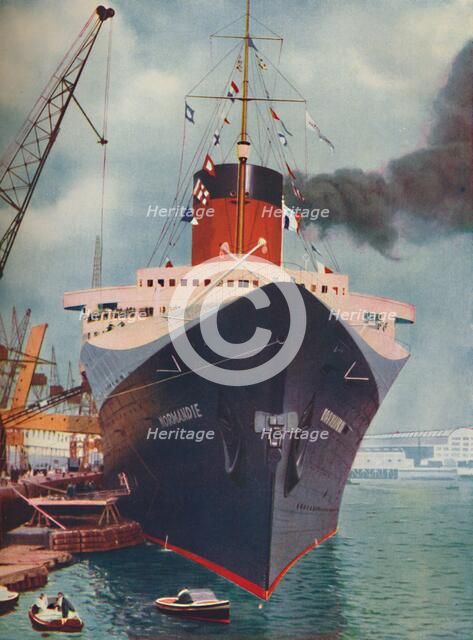 'One of the World's Great Ships. The French liner Normandie', 1937. Artist: Unknown.