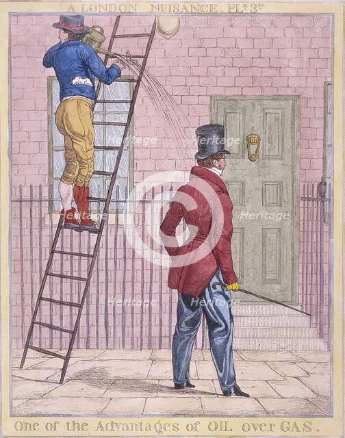 'One of the Advantages of Oil over Gas', 1821. Artist: Richard Dighton