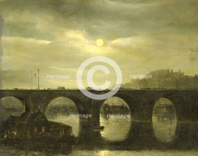 One of the Bridges over the Seine, Paris, in the Moonlight, 1835. Creator: Antonie Waldorp.