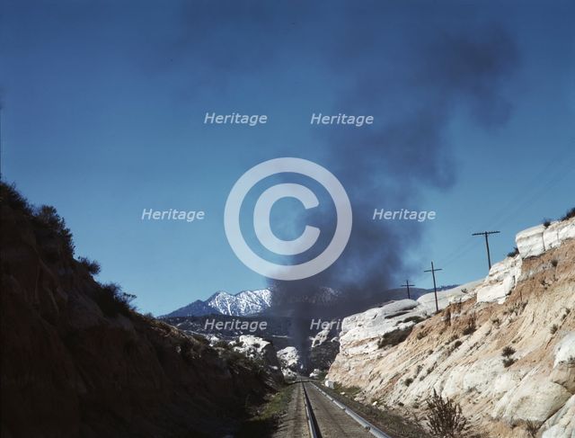 One of the cuts through the mountains, near Cajon, Calif., Cajon Pass, Calif., 1943. Creator: Jack Delano.