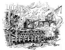 One After Another The Buildings Burst Into Flames c1929. Creators: Howard Davie, Harry Payne