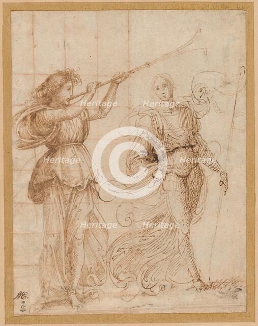 One Angel Blowing a Trumpet, and Another Holding a Standard, c. 1500. Creator: Fra Bartolomeo.