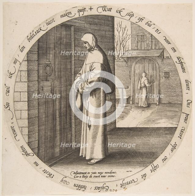One Begs in Vain at the Door of the Deaf, from Twelve Flemish Proverbs, ca. 1568. Creator: Jan Wierix.