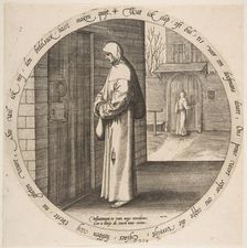 One Begs in Vain at the Door of the Deaf, from Twelve Flemish Proverbs, ca. 1568. Creator: Jan Wierix