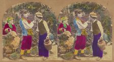 One boy feeding another, little girl looking on, about 1860. Creator: New York Stereoscopic Company