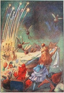 One good pull, and plates, dishes, guests, and candles came crashing down , 1911. Creator: Tenniel, Sir John (1820-1914)