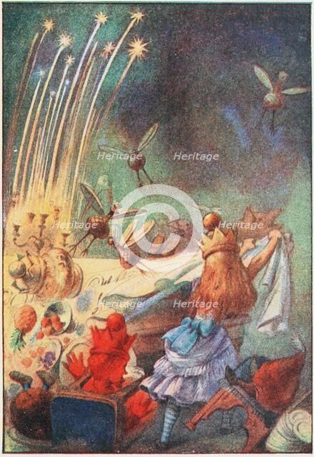 One good pull, and plates, dishes, guests, and candles came crashing down , 1911. Creator: Tenniel, Sir John (1820-1914).