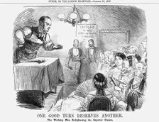 One Good Turn Deserves Another. The Working Man Enlightening the Superior Classes 1858. Creator: Unknown