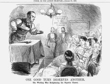 One Good Turn Deserves Another. The Working Man Enlightening the Superior Classes 1858