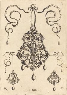 One Large and Two Smaller Strapwork Pendants. Creator: Daniel Mignot