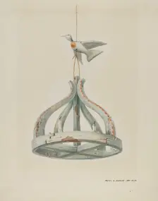 One painted, Wooden Candelabrum, with Dove, c. 1937. Creator: Majel G. Claflin