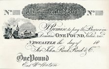 One Pound Note Executed for the Northumberland Bank c1820