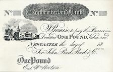 One Pound Note Executed for the Northumberland Bank c1820