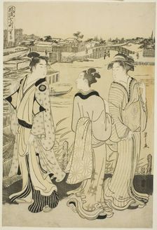 Ono no Komachi at Seki Temple, from the series The Fashionable Seven Komachi..., about 1788. Creator: Hosoda Eishi