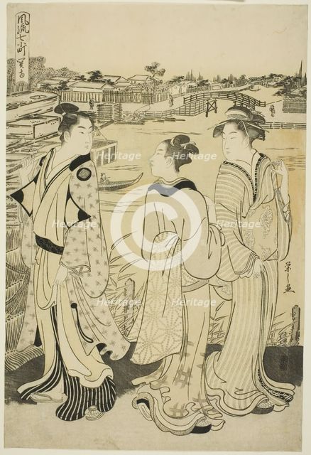 Ono no Komachi at Seki Temple, from the series The Fashionable Seven Komachi..., about 1788. Creator: Hosoda Eishi.