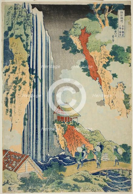 Ono Falls on the Kisokaido (Kisokaido Ono no bakufu), from the series "A Tour of Water..., c. 1833. Creator: Hokusai.