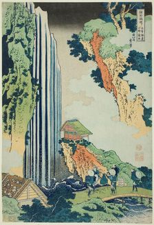 Ono Falls on the Kisokaido (Kisokaido Ono no bakufu), from the series "A Tour of Water..., c. 1833. Creator: Hokusai