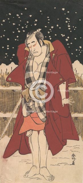 Onoe Matsusuke as Man Armed with a Sword, Standing in Snow before a Fence, 1786. Creator: Katsukawa Shunko.