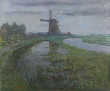 Oostzijdse Mill along the River Gein by Moonlight, c.1903. Creator: Piet Mondrian