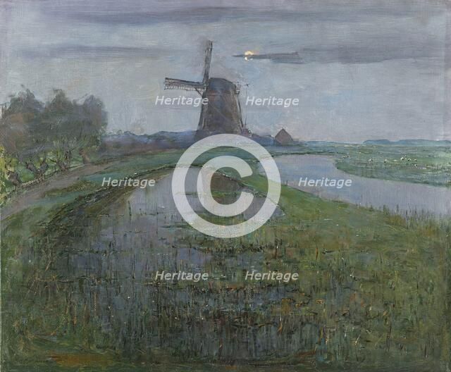 Oostzijdse Mill along the River Gein by Moonlight, c.1903. Creator: Piet Mondrian.