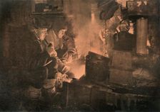 Oates and Meares at the Blubber-Stove in the Stables 1911, (1913). Artist: Herbert Ponting