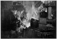Oates and Meares at the Blubber Stove in the Stables Antarctica, 1911. Creator: Herbert Ponting