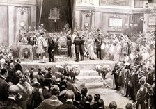 Oath of the Constitution in the Courts in 1902 by King Alfonso XIII of Spain (1886-1941) with his…