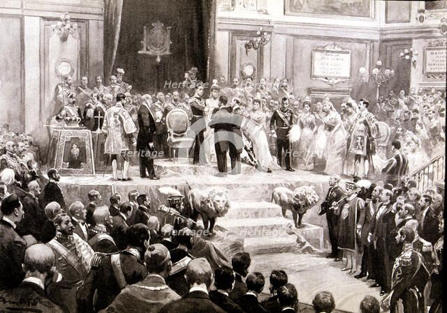 Oath of the Constitution in the Courts in 1902 by King Alfonso XIII of Spain (1886-1941) with his…