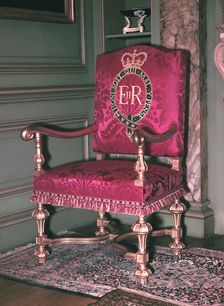 Oath of Allegiance Throne, Queen Elizabeth II's Coronation, 1953. Creator: Arthur Charles Kirby Ware