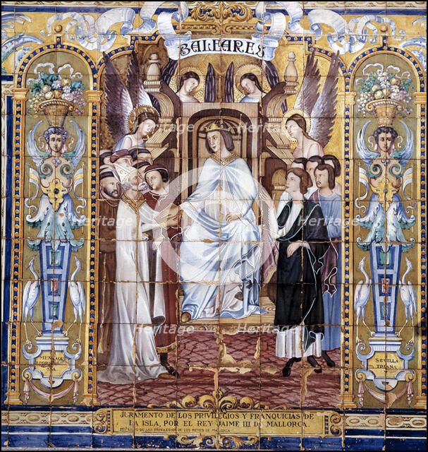 Oath of Privileges and Franchises of Mallorca Island' by King James III (1315-1349). Tiles in the…