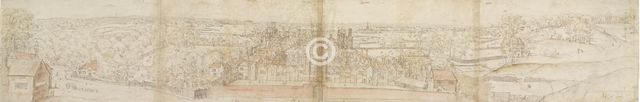 Oatlands Palace from the South, 1559. Verso: Richmond Palace and Roofs of Oatlands, 1559. Artist: Anthonis van den Wyngaerde.