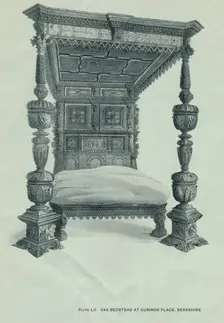 Oak bedstead at Cumnor Place, Berkshire, 1915