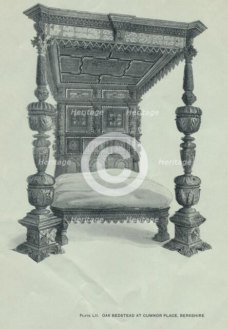 Oak bedstead at Cumnor Place, Berkshire, 1915. Artist: Unknown.