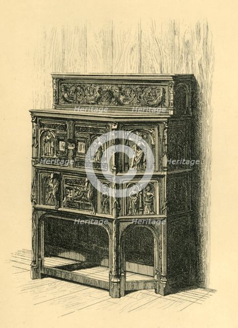 Oak cabinet, late 15th century, (1881). Creator: Frederick Albert Slocombe.