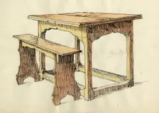 Oak Draw Table and Form, early 16th century (c1951). Creator: Shirley Markham