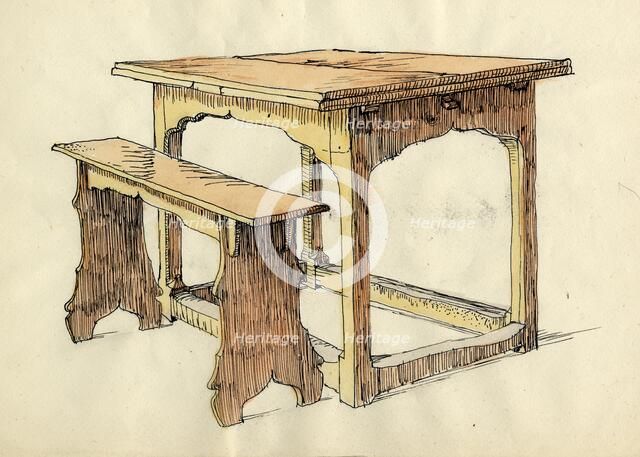 'Oak Draw Table and Form, early 16th century', (c1951). Creator: Shirley Markham.