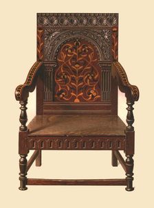 Oak inlaid chair, 1904. Artist: Shirley Slocombe